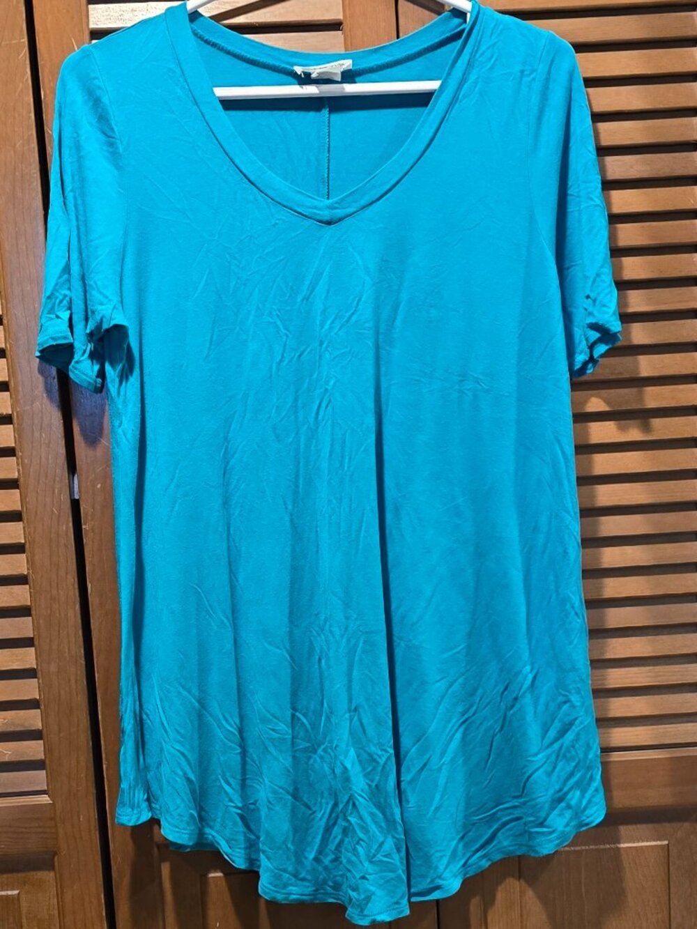 Super Soft Zigzag Stripe Teal V-Neck Tunic Tee Short Sleeve Size L